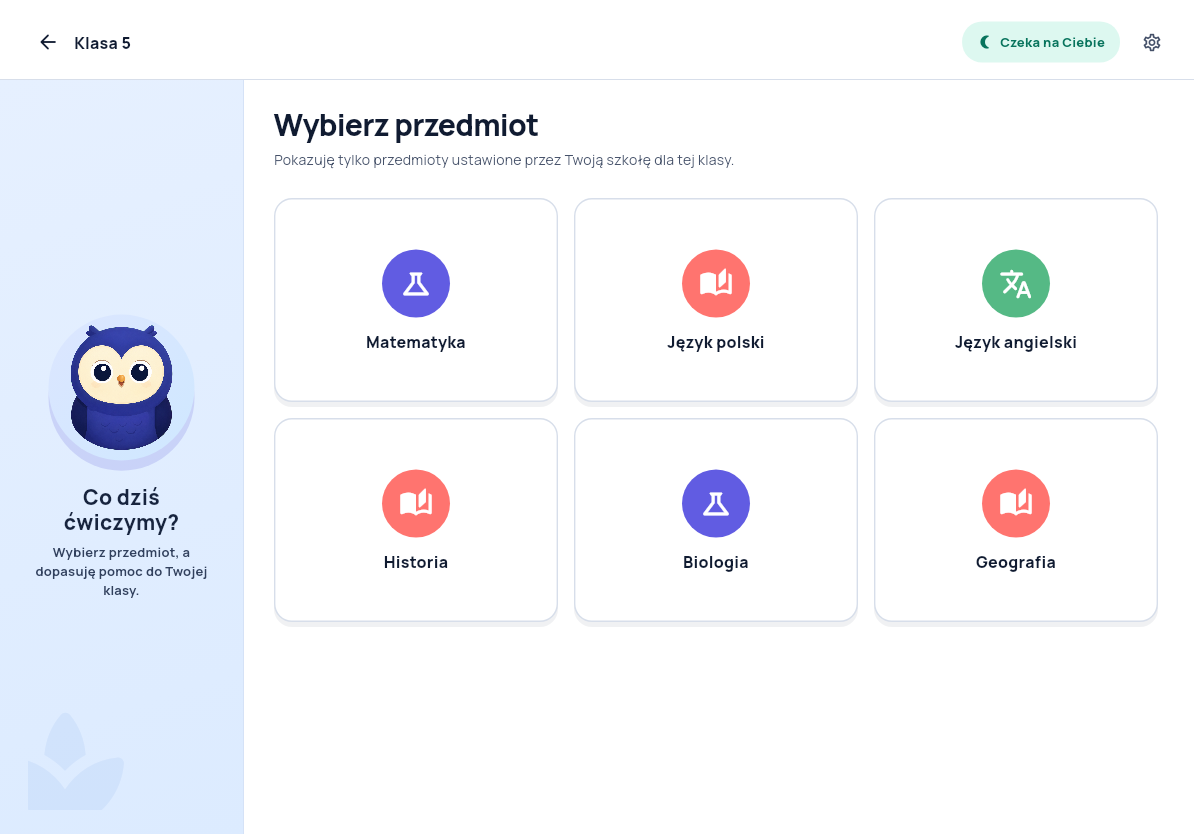 Wybór przedmiotu w aplikacji KindTutor